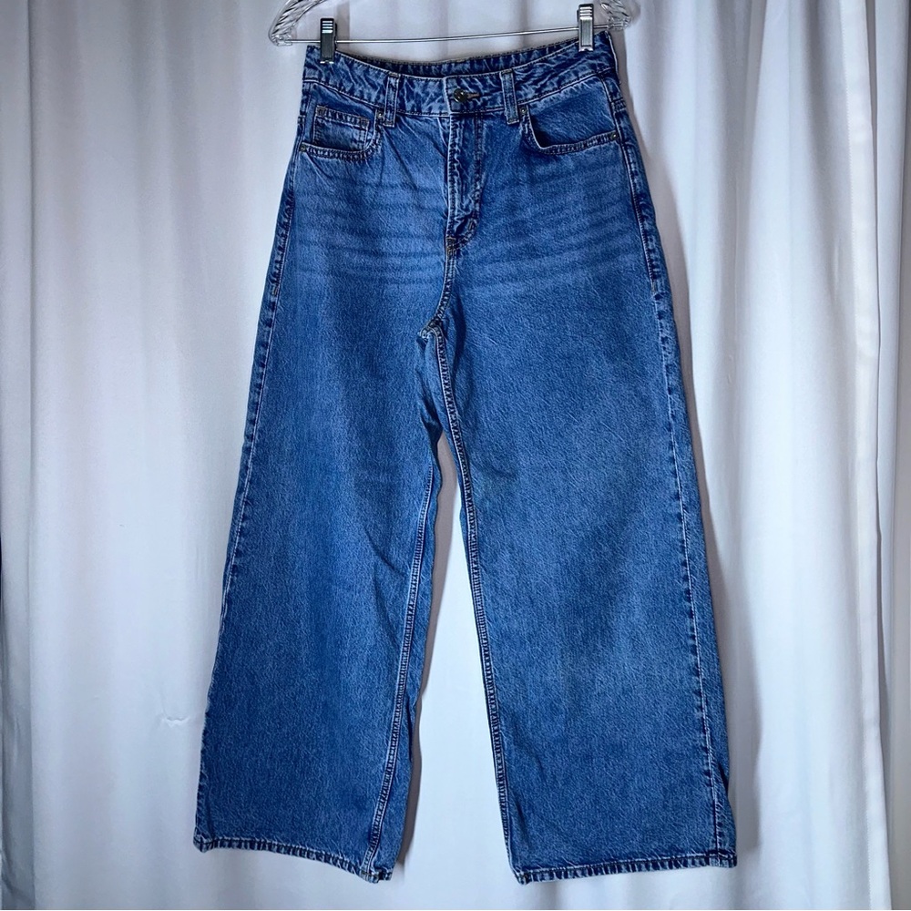 H&M Divided Blue Jeans‎ Denim High-Rise Ultra Wide Leg Sz 4 Baggy Pants 90s Y2K